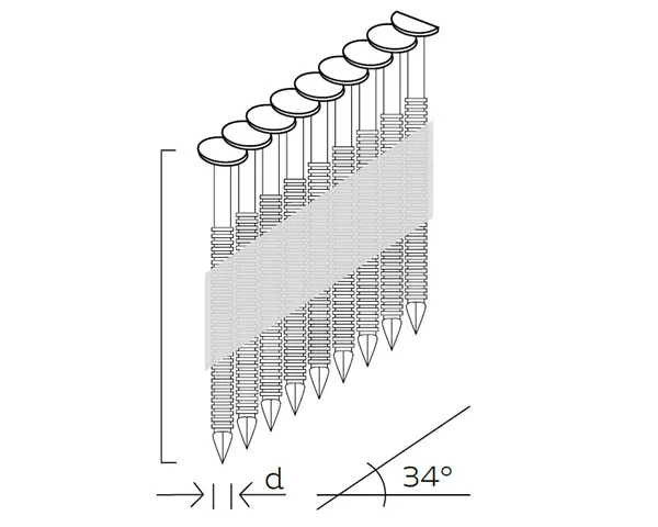 KMR (BeA) hřebíky do hřebíkovačky D34 konvex BK GAS BUC /  2,9 x 65 mm, 2200ks