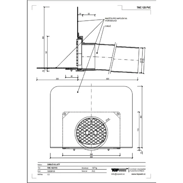 Chrlič TOPWET TWC s PVC manžetou  / DN 125 mm,  kulatý