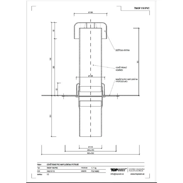 Odvětrání kanalizace TOPWET TWOP s PVC manžetou / DN 110 mm