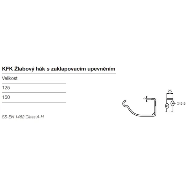 Žlabový římsový (čelní) hák Lindab KFK 150 mm / RAL 9005 černá