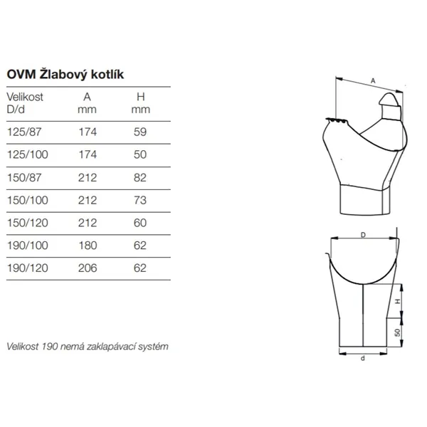 Žlabový kotlík Lindab OMV 150/100 mm / RAL 7011 tmavě šedá