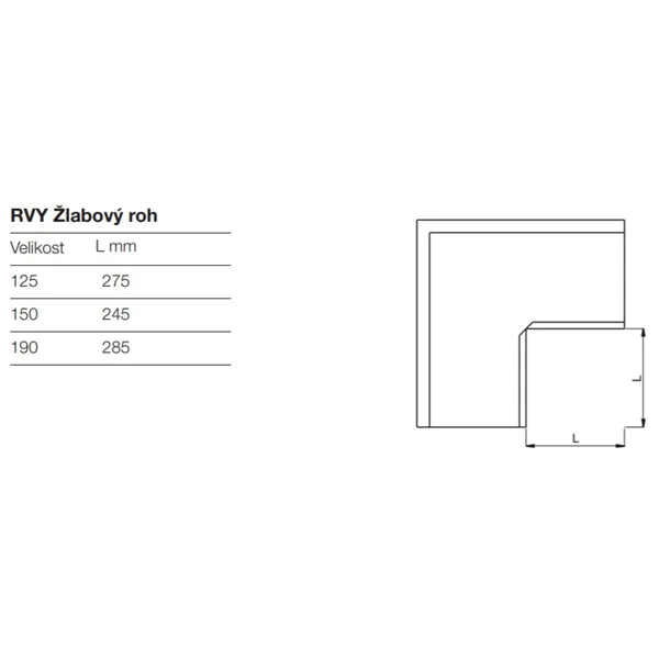 Žlabový roh na nároží Lindab RVY 125 mm 90° / RAL 9005 černá