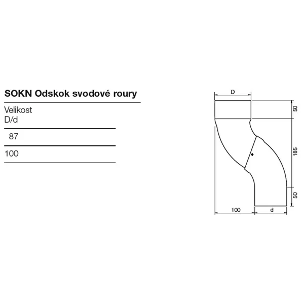 Odskok svodové roury Lindab SOKN 87 mm / RAL 9005 černá
